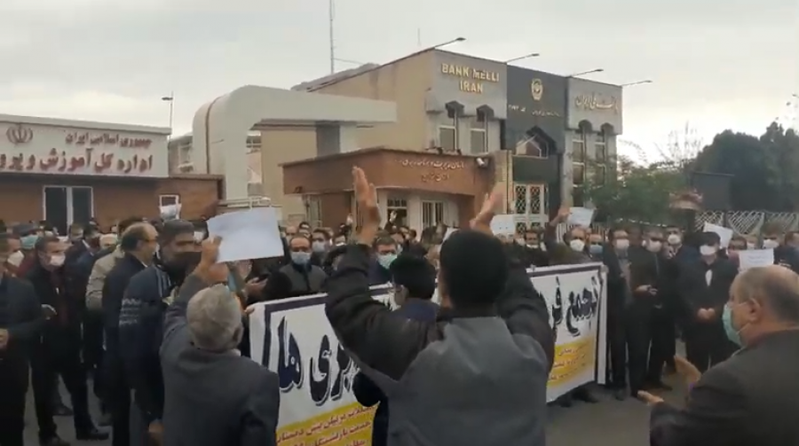 تجمع اعتراضی معلمان و فرهنگیان قزوین + فیلم