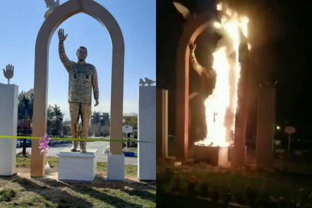 به آتش کشیدن مجسمه تروریست قاسم سلیمانی در چهارمحال و بختیاری کرد + ویدئو