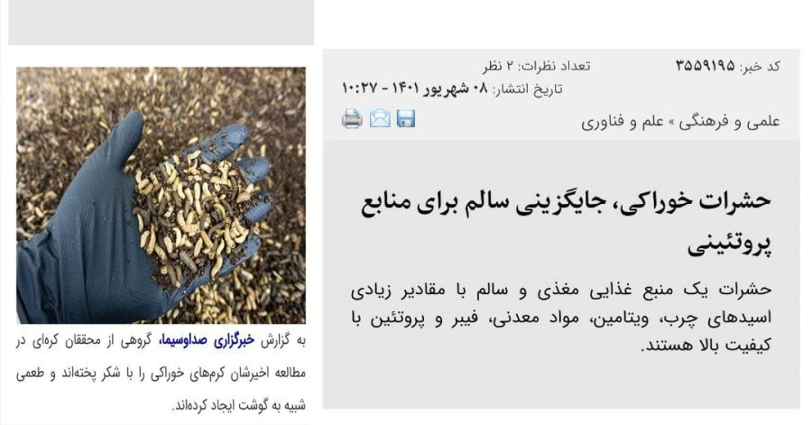 پیشنهاد صدا و سیمای ایران: حشرات جایگزین پروتئین
