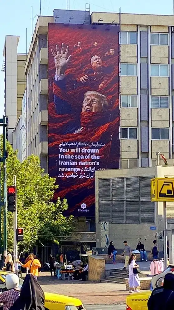 Tehranda Tramp və Netanyahunun "intiqam dənizində" boğulduğunu əks etdirən divar rəsmi nümayiş etdirilib