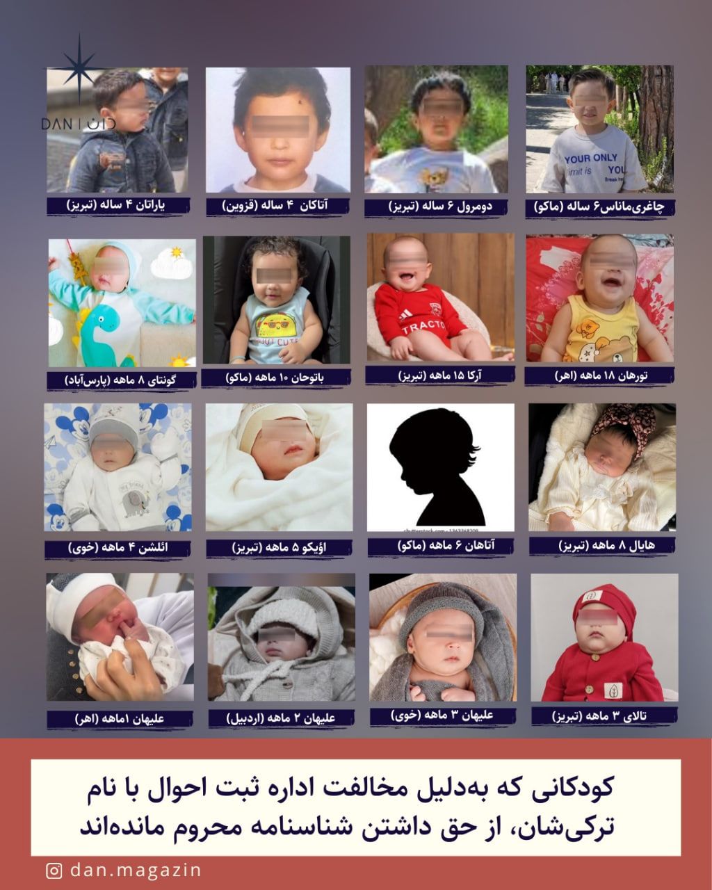 کودکانی که به‌دلیل مخالفت اداره ثبت احوال با نام ترکی‌شان، از حق داشتن شناسنامه محروم مانده‌اند